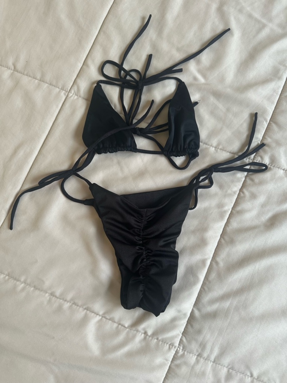 Black Ruched Tie-Side Triangle Bikini - Unbranded
